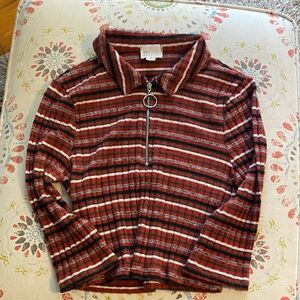 Striped Maroon and Black Zip-Up Soft Shirt